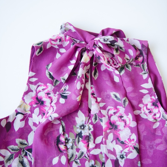 White House Black Market Pink Floral Halter Chiffon Dress Size 4 - Picture 10 of 11